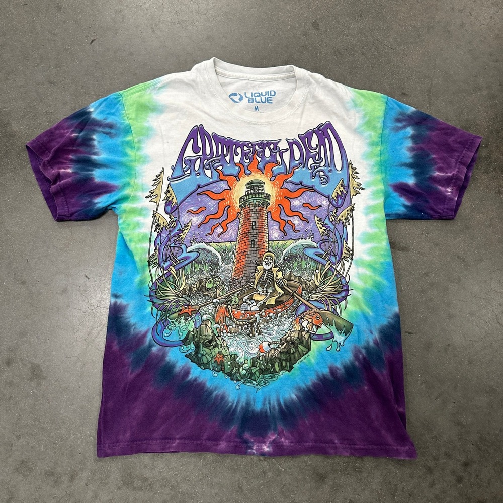 Liquid Blue Grateful Dead Lighthouse Skeleton Tie Dye Shirt Mens Medium 2000 GDP
